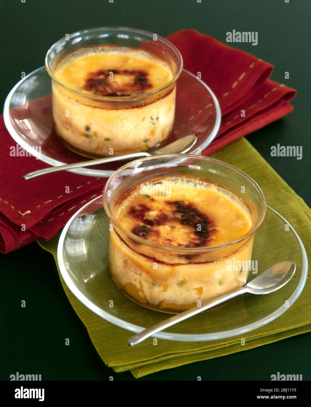 Creme brulee with fruit - Stock Photo