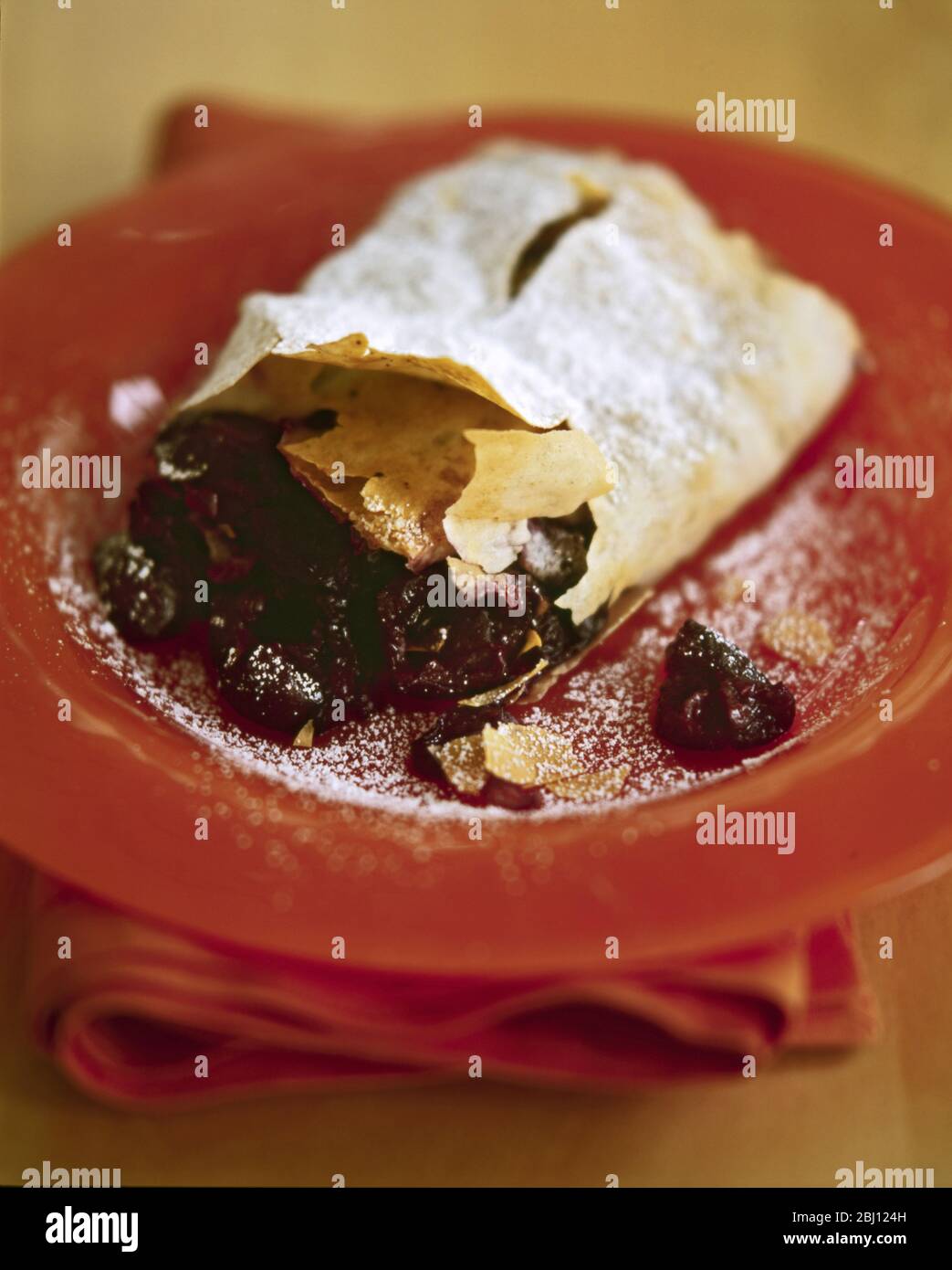 Plum strudel woth filo pastry - Stock Photo