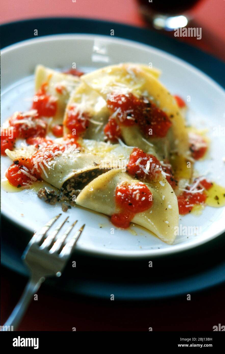 Pasta with tomato sauce - Stock Photo