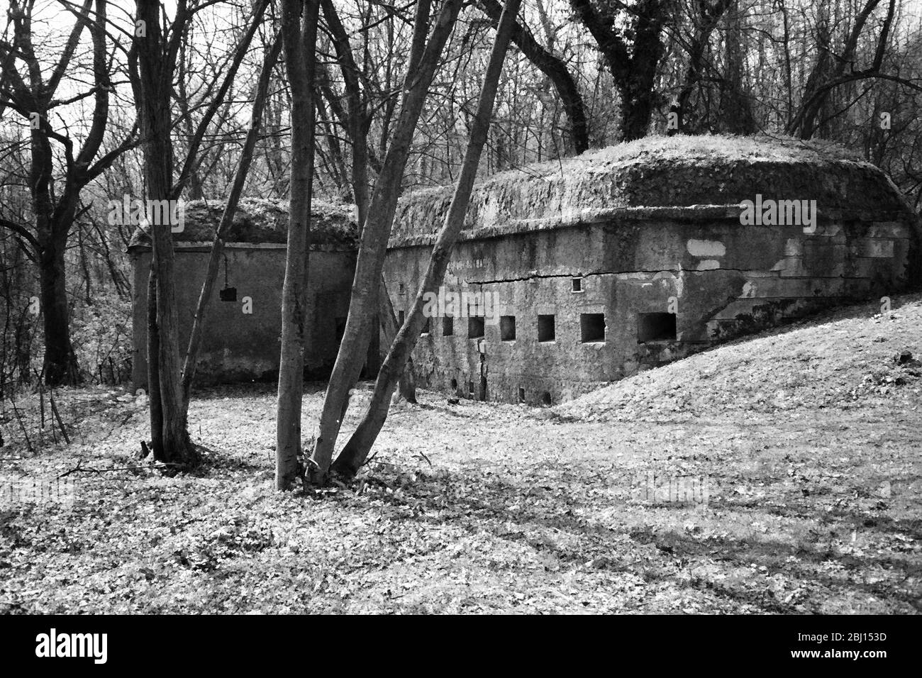 Fort Hackenberg bunker system part of the Maginot Line which was built as a defence after WW I along the river Rhine, Alsace, France Stock Photo