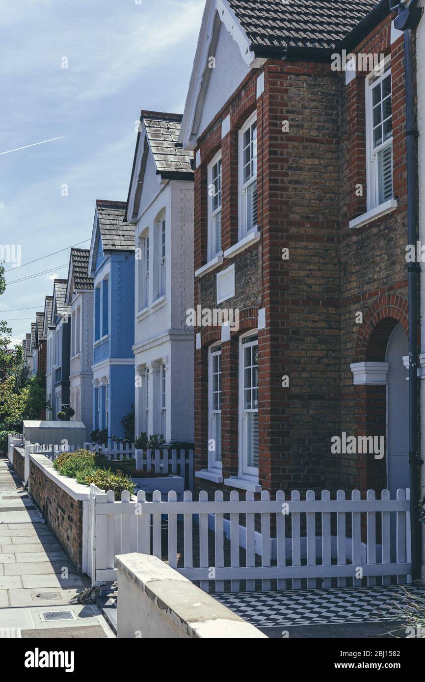London/UK1/08/18 pastelcolored terraced houses on White Hart Lane in