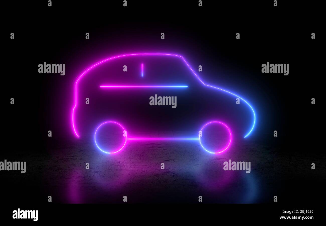 neon car icon illustration 3d rendering Stock Photo - Alamy