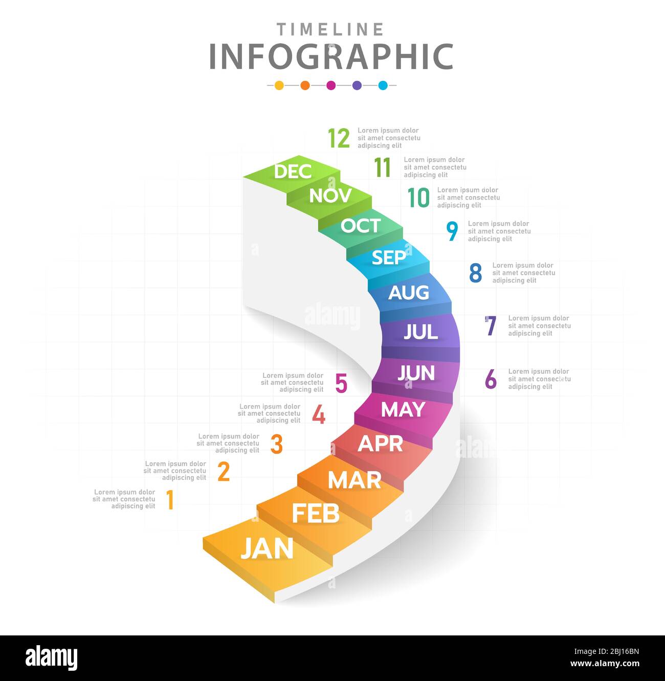 Infographic Template For Business Modern Timeline Diagram Calendar With Stair Grantt Chart 2BJ16BN 