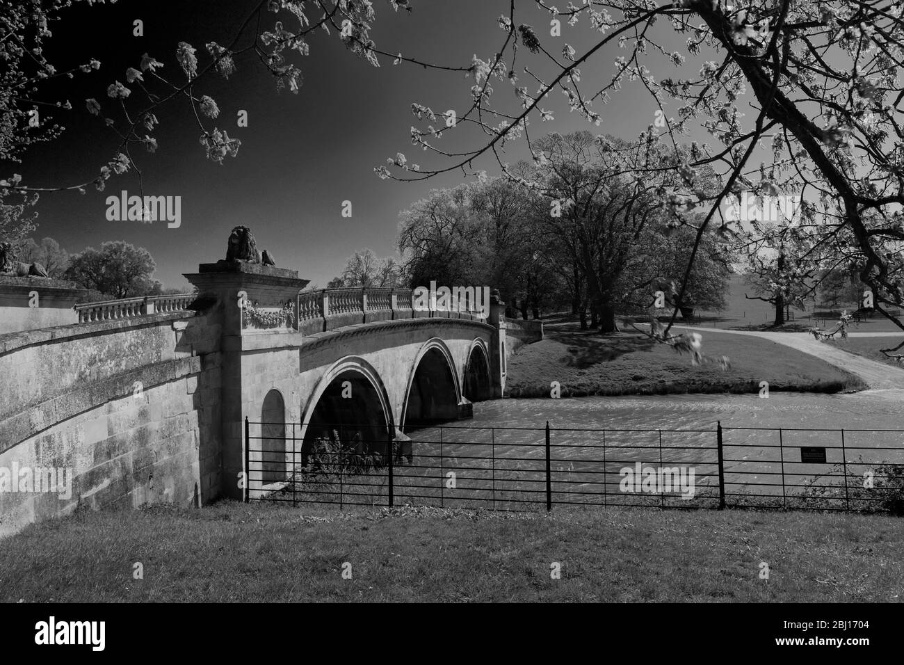 The Lion Bridge, Burghley house, Elizabethan Stately Home on the border of Cambridgeshire and Lincolnshire, England. Stock Photo
