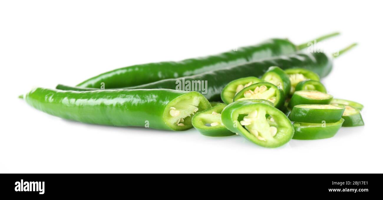 Green hot peppers isolated on white Stock Photo - Alamy