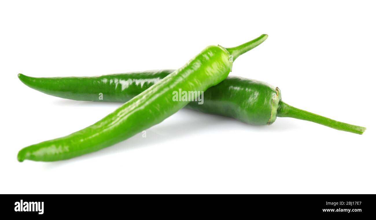 Green hot peppers isolated on white Stock Photo - Alamy