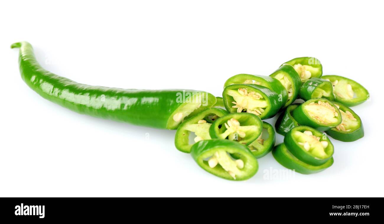Green hot peppers isolated on white Stock Photo - Alamy