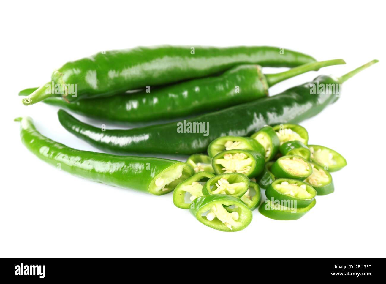 Green hot peppers isolated on white Stock Photo - Alamy
