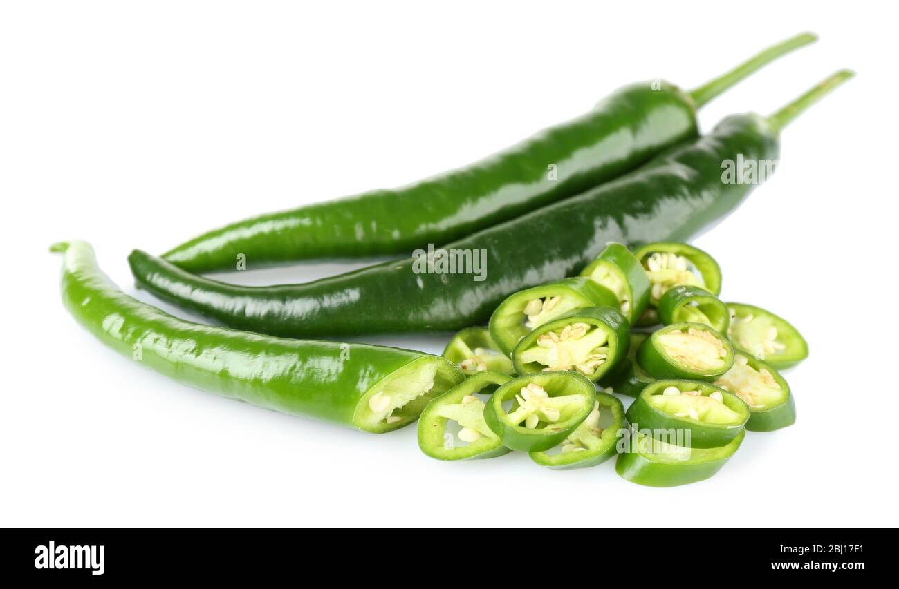 Green hot peppers isolated on white Stock Photo - Alamy