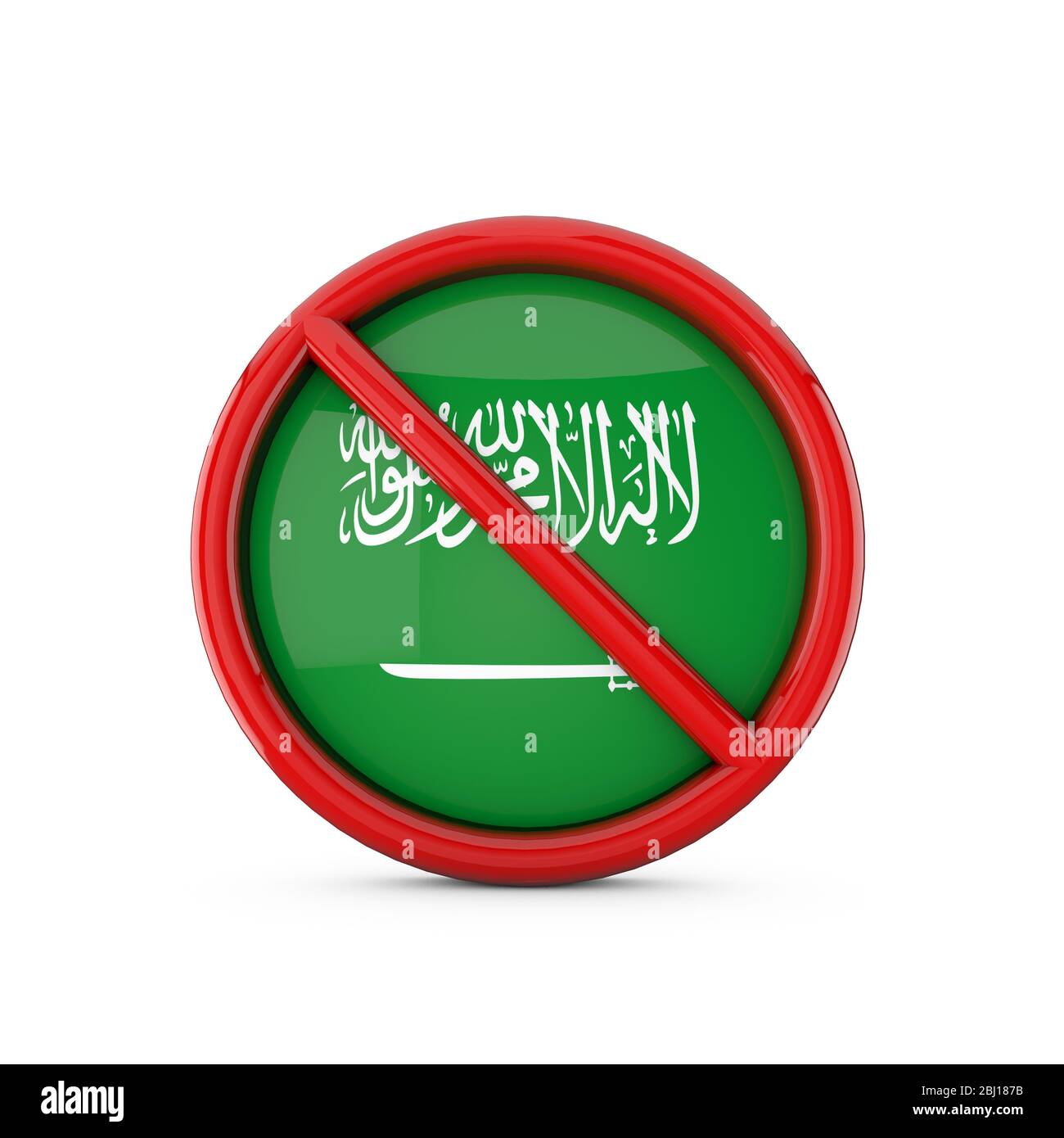 Saudi Arabia flag prohibited no entry symbol. 3D Rendering Stock Photo