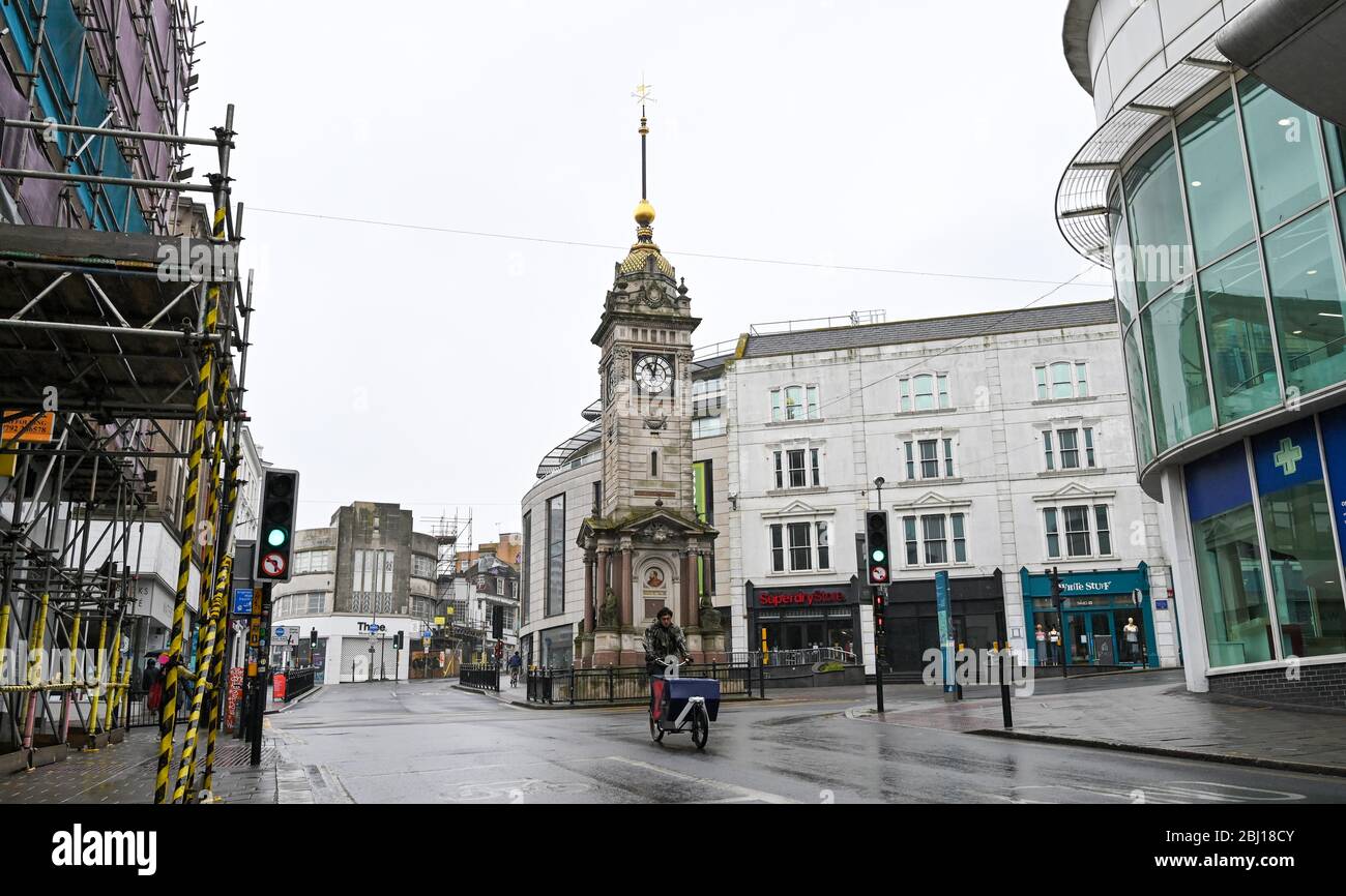 Brighton UK 28th April 2020 - A minutes silence at 11am in Brighton today for key workers who have died during Coronavirus COVID-19 pandemic crisis . Credit: Simon Dack / Alamy Live News Stock Photo