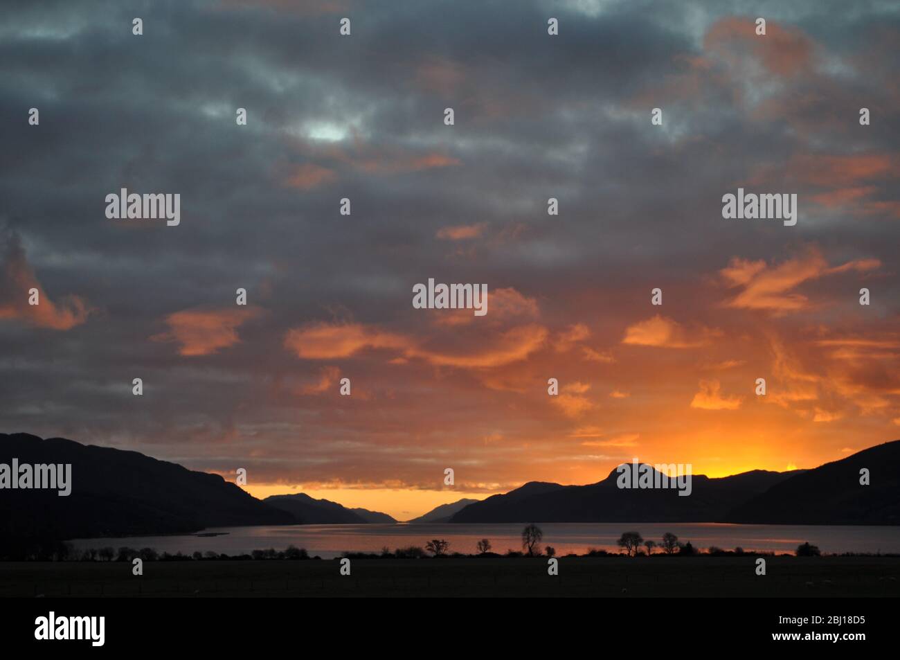 Sunset over Loch Ness, Inverness-shire, Highland Scotland Stock Photo