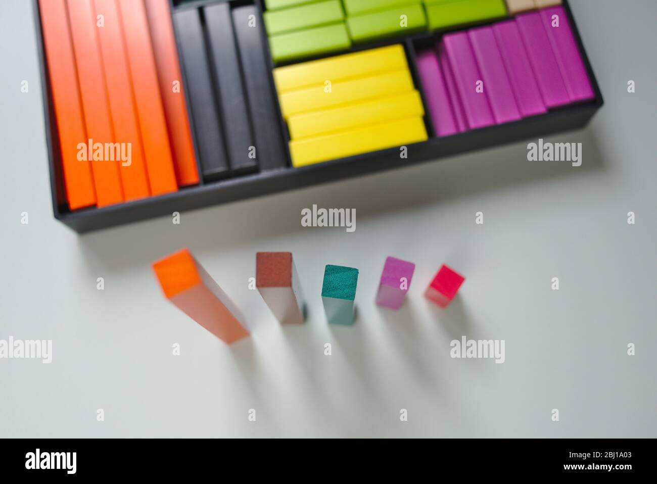 Cuisenaire rods educational toy tool for teaching and learning mathematical concepts Stock Photo