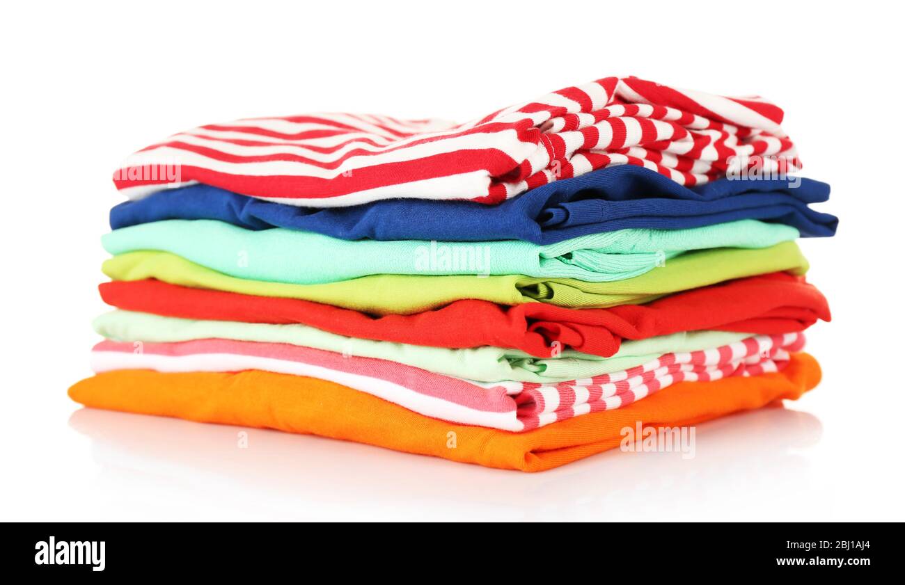 Stack of colorful clothing isolated on white Stock Photo