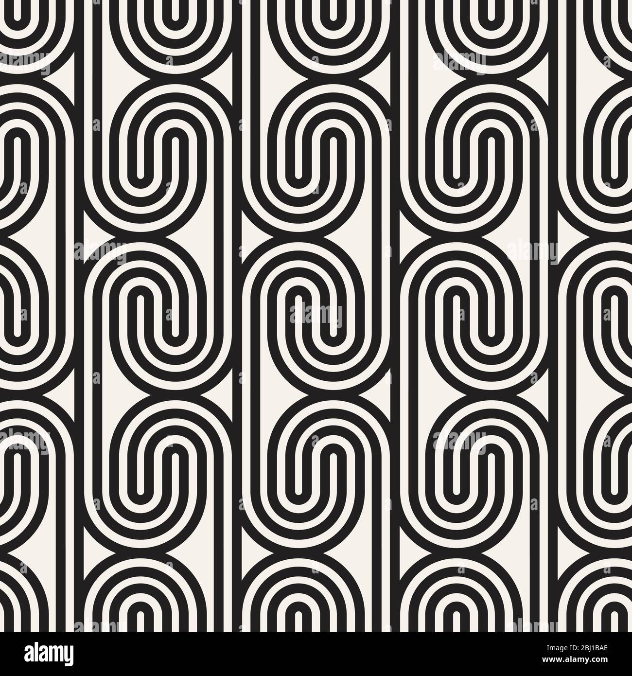 Vector seamless rounded lines mosaic pattern. Thin lines abstract design. Repeating geometric spiral shapes. Stock Vector