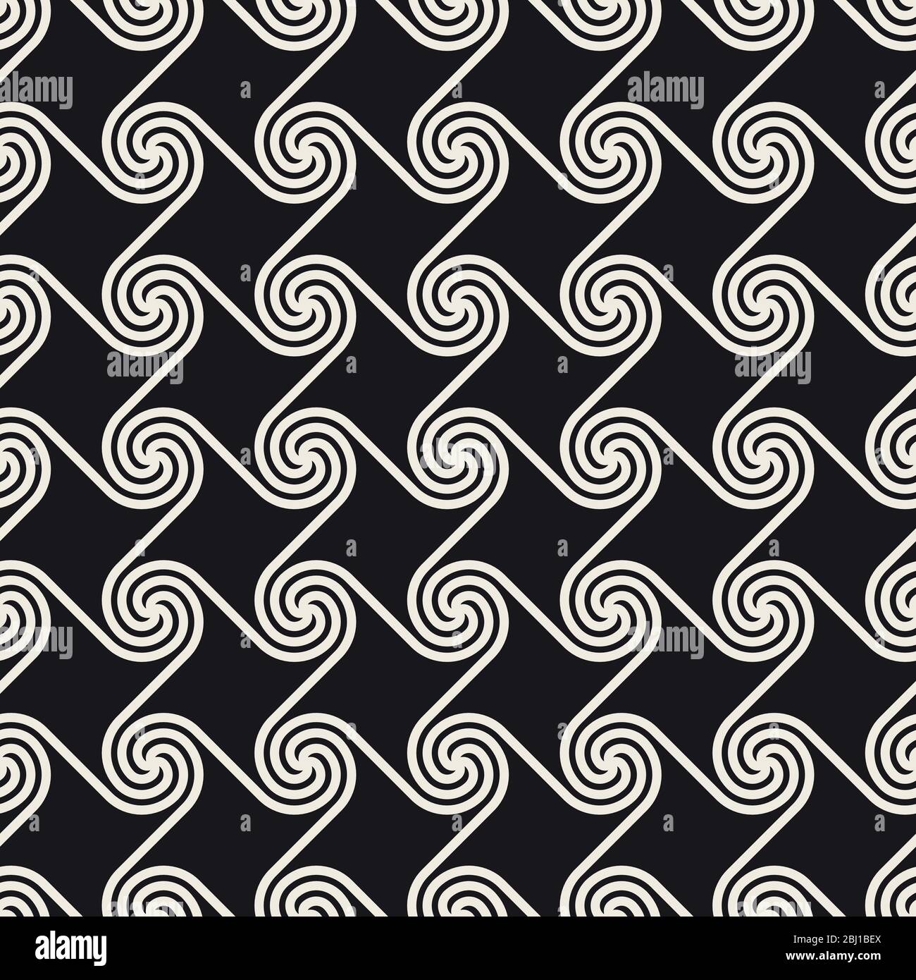 Vector seamless rounded lines mosaic pattern. Thin lines abstract design. Repeating geometric spiral shapes. Stock Vector