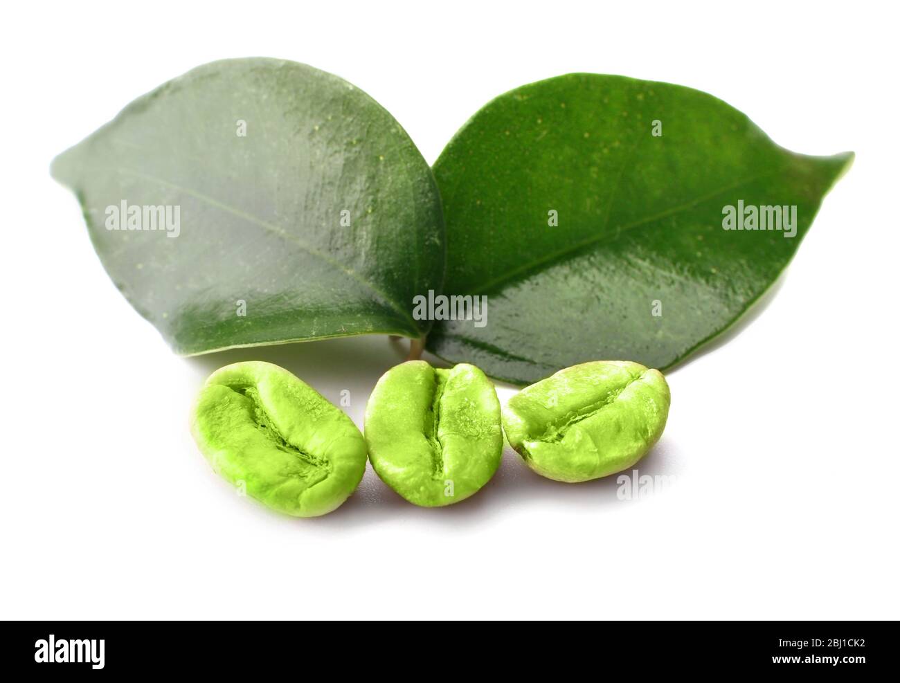 Green coffee beans with leaves isolated on white Stock Photo - Alamy
