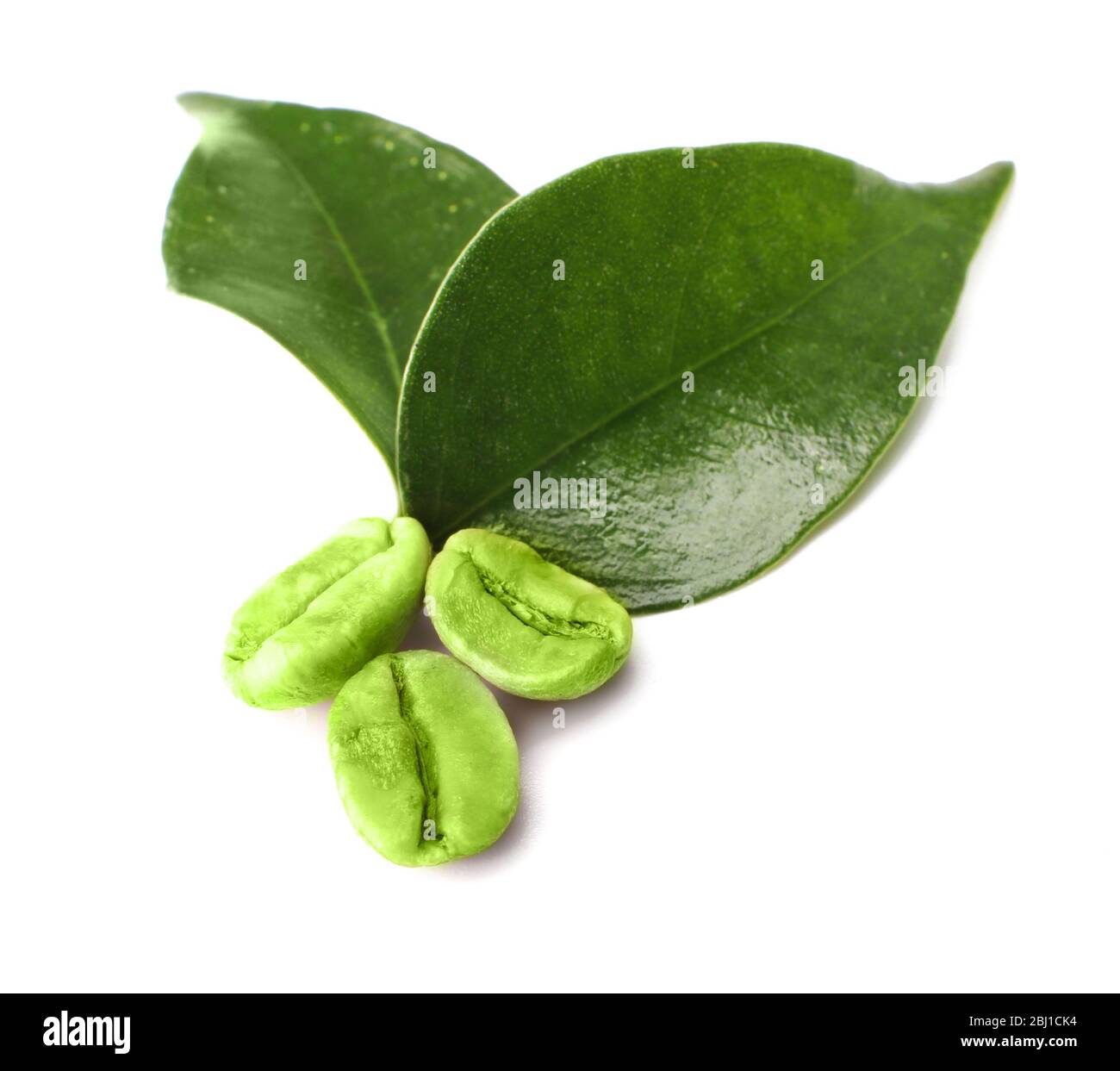 Green coffee beans with leaves isolated on white Stock Photo - Alamy
