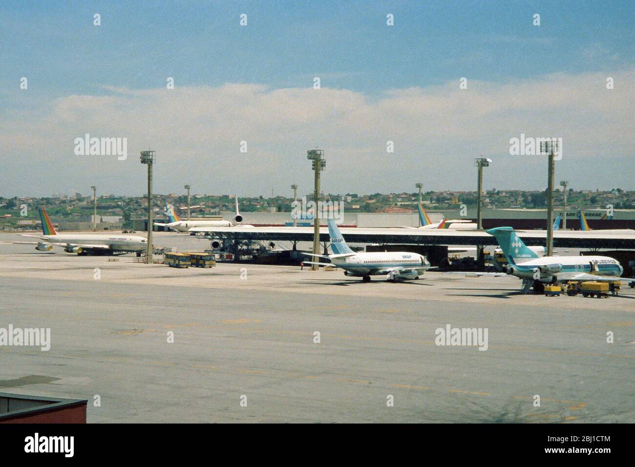 Planes at the gates of Foz do Iguazu Cataratas International  Airport in the 80s, Brasil Stock Photo