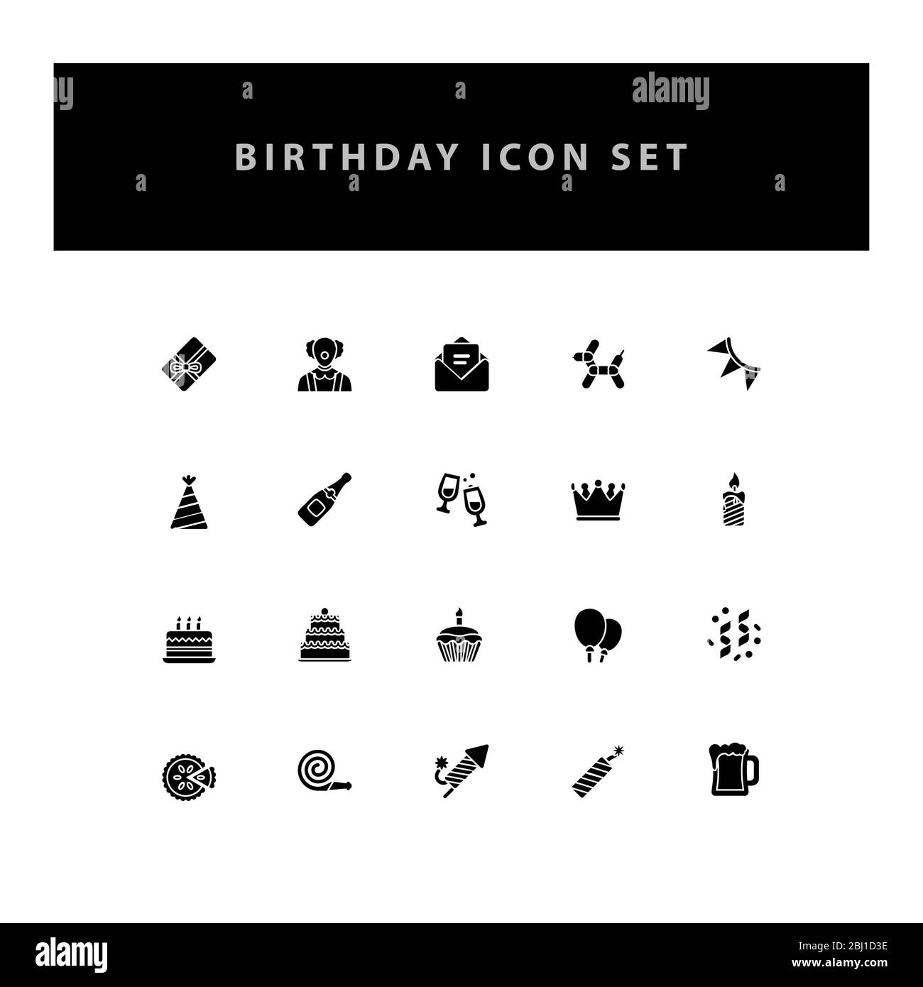 Celebration birthday vector icon set with glyph style design Stock Vector