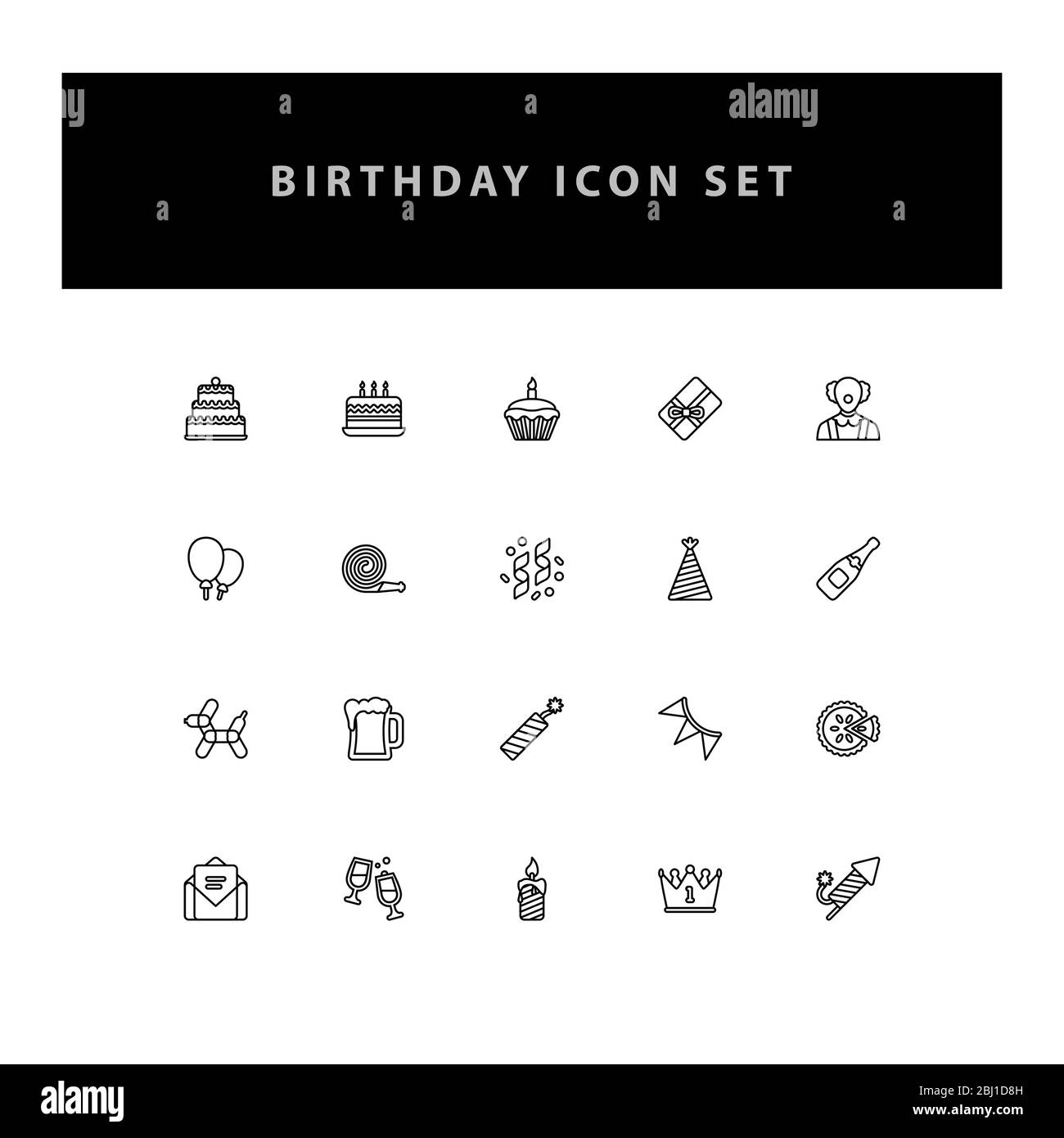 Celebration birthday vector icon set with outline design Stock Vector