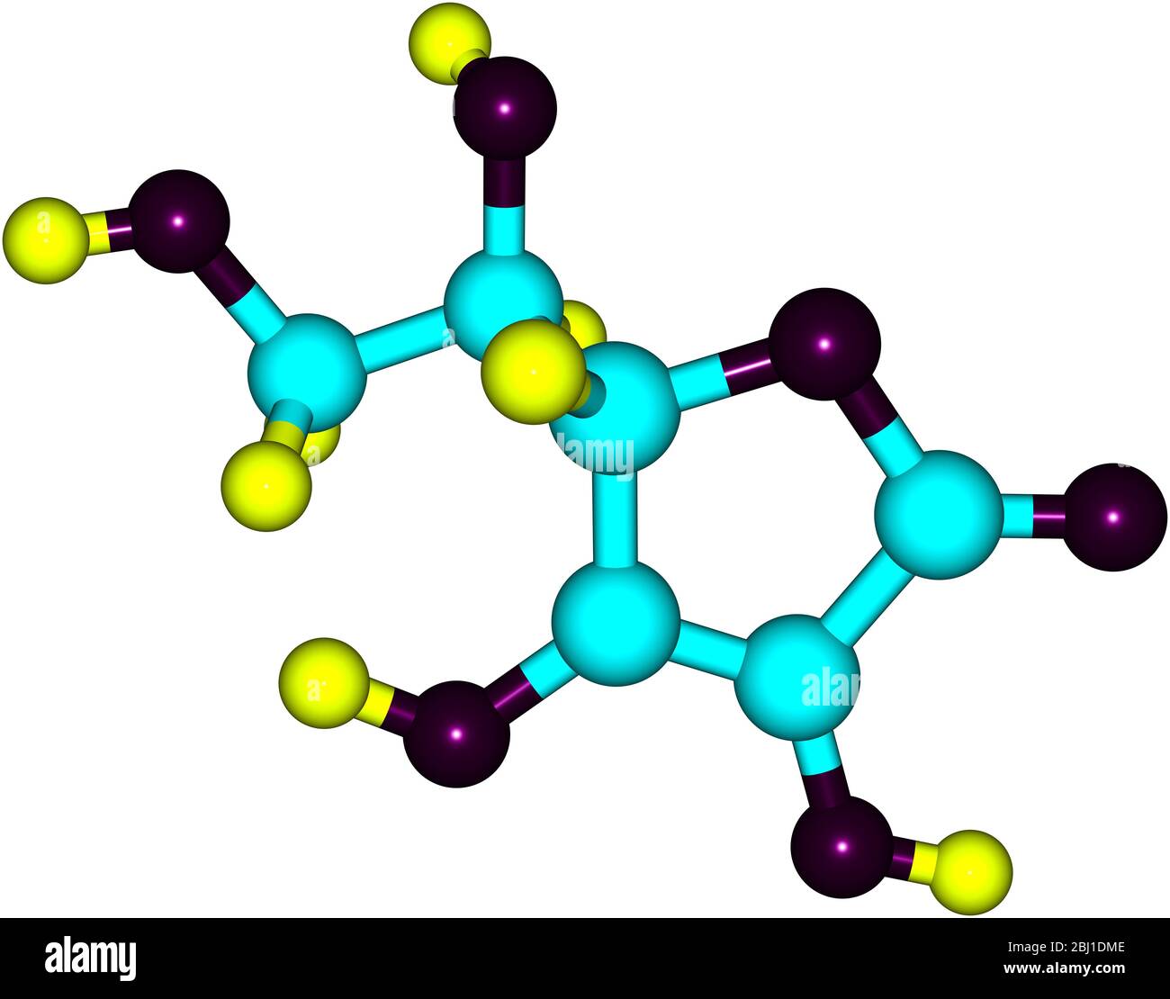 Structural model of Ascorbic Acid, known as Vitamin C. Isolated on