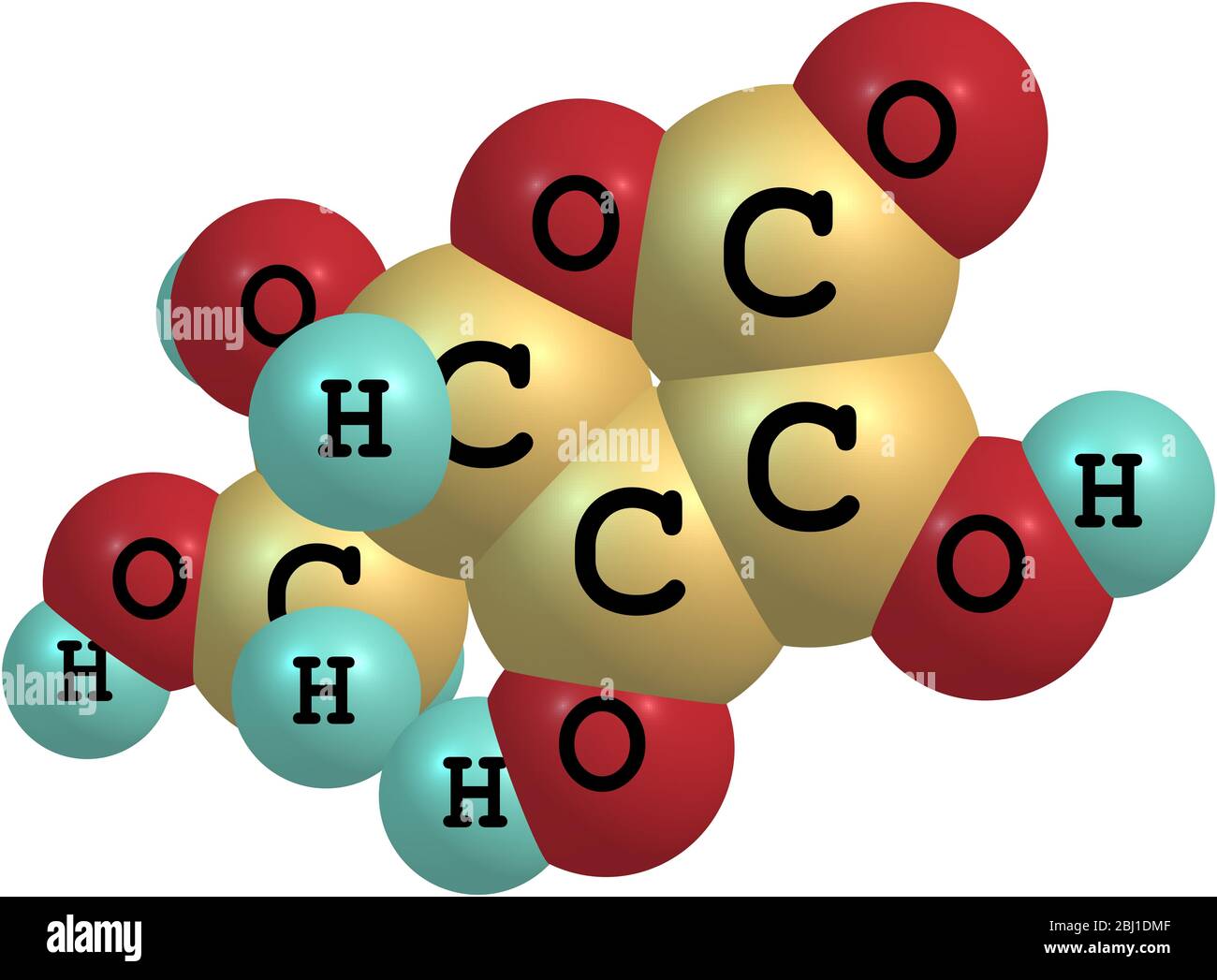 Structural model of Ascorbic Acid, known as Vitamin C. Isolated on