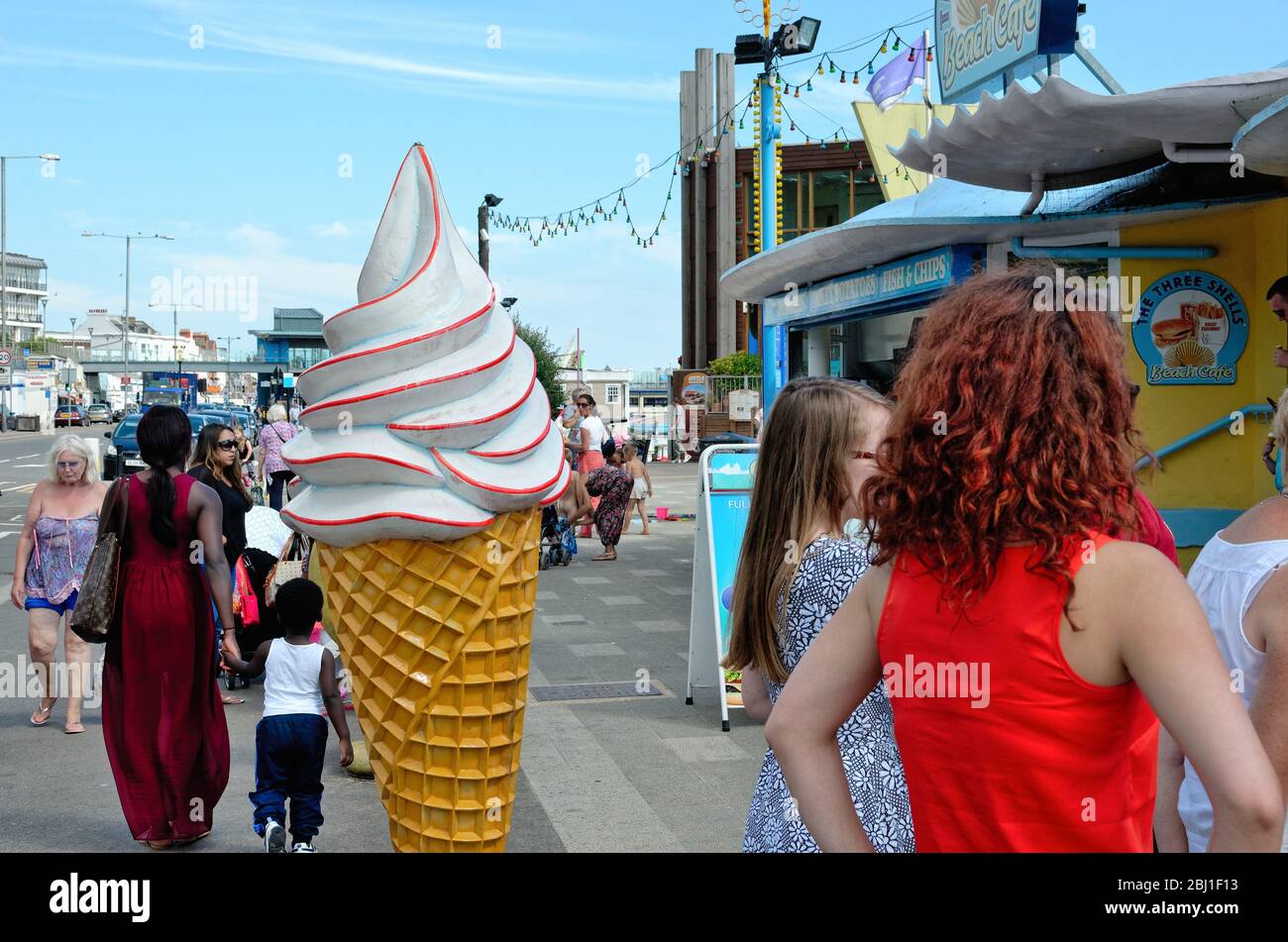 The crowded seafront at Southend on Sea on a hot summers day, Essex England UK Stock Photo