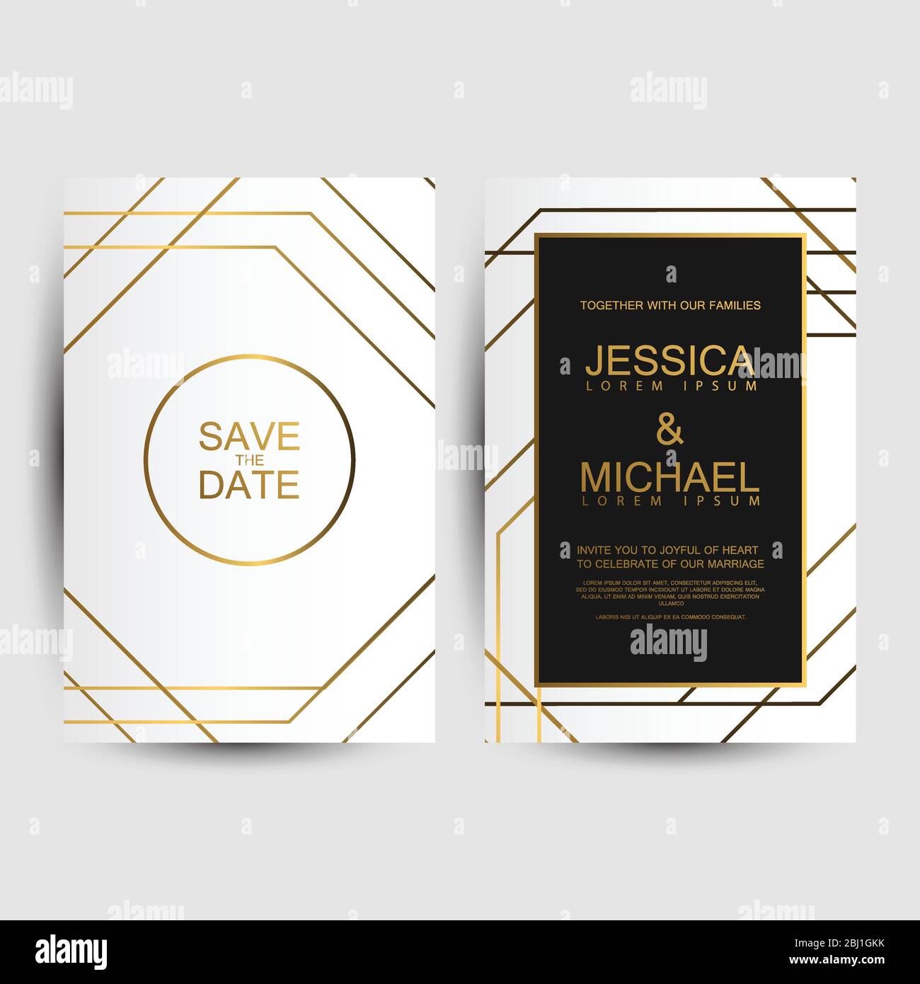 Luxury wedding invitation cards with gold geometric line design vector ...