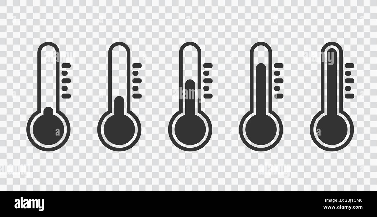 Weather Sign. Temperature icon set. Temperature Scale Symbol. thermometer set on transparent