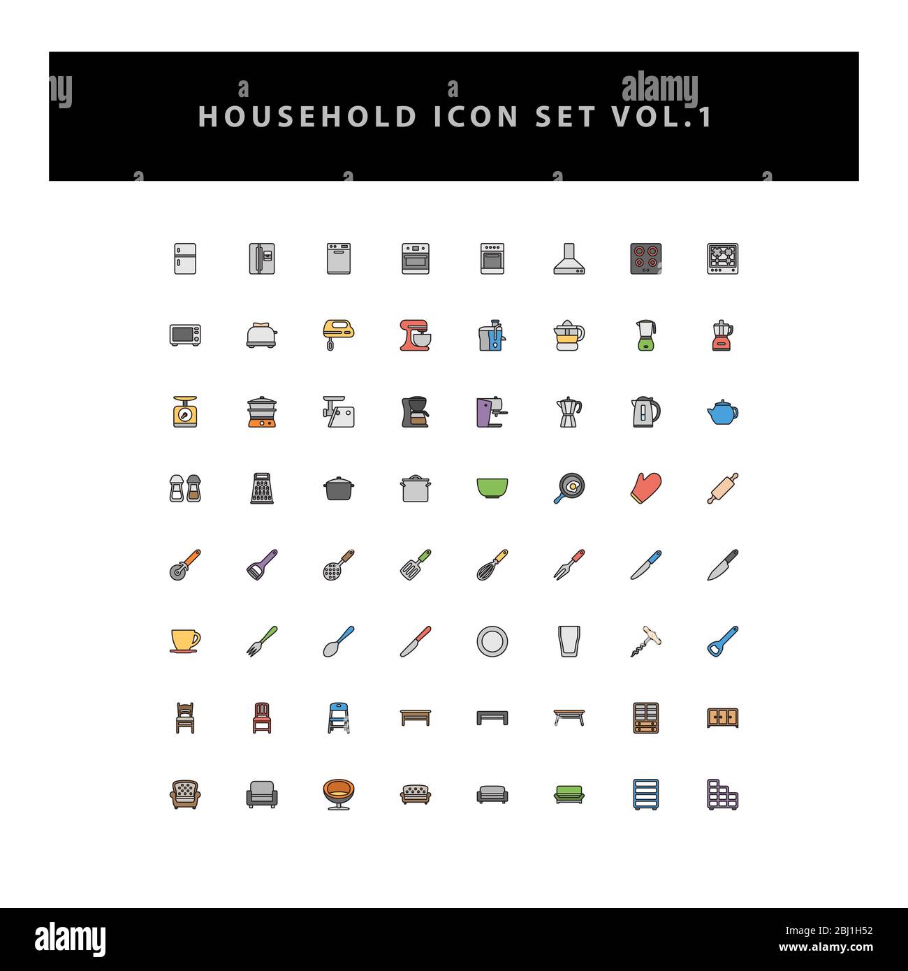 household appliances vector icons set vol 1 with filled outline style design Stock Vector