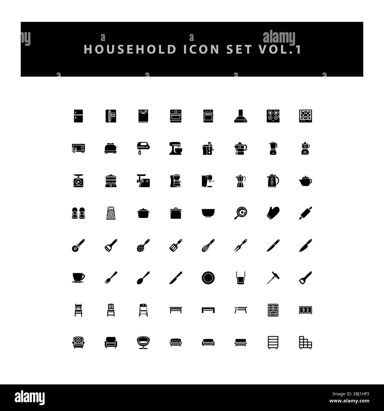 household appliances vector icons set vol 1 with glyph style design Stock Vector
