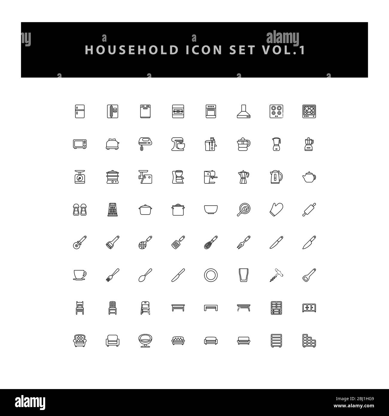 household appliances vector icons set vol 1 with outline design Stock Vector