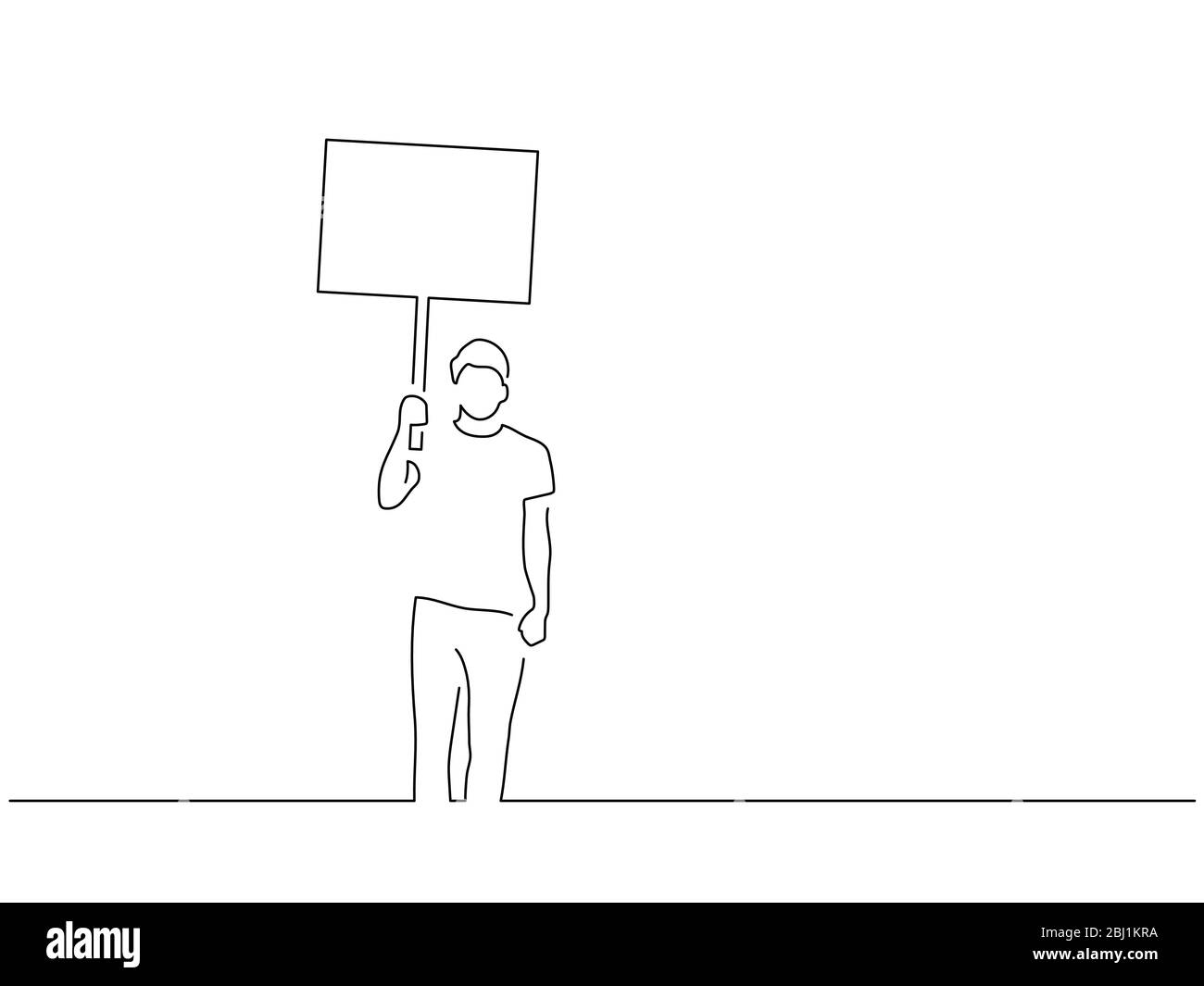 Activists holding a banner isolated line drawing, vector illustration design. Activism collection. Stock Vector