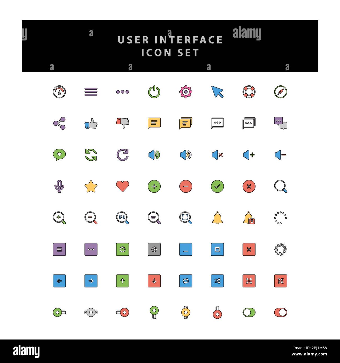 Basic user interface vector icons Set with filled outline style design ...
