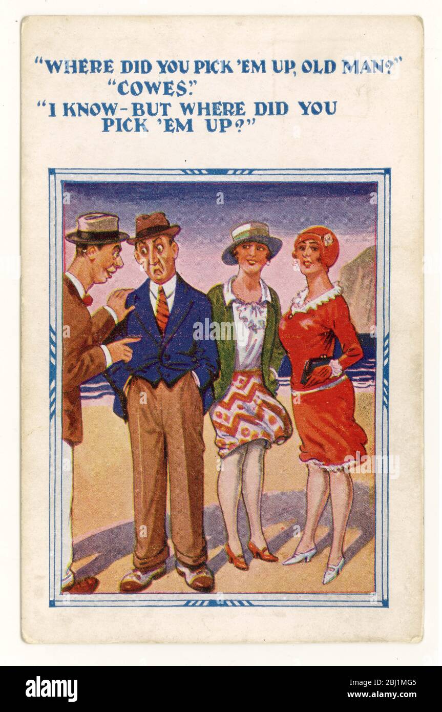 Original 1920's illustrated British comic seaside holiday postcard  'picking up in Cowes', Isle of Wight, England,  U.K. Stock Photo