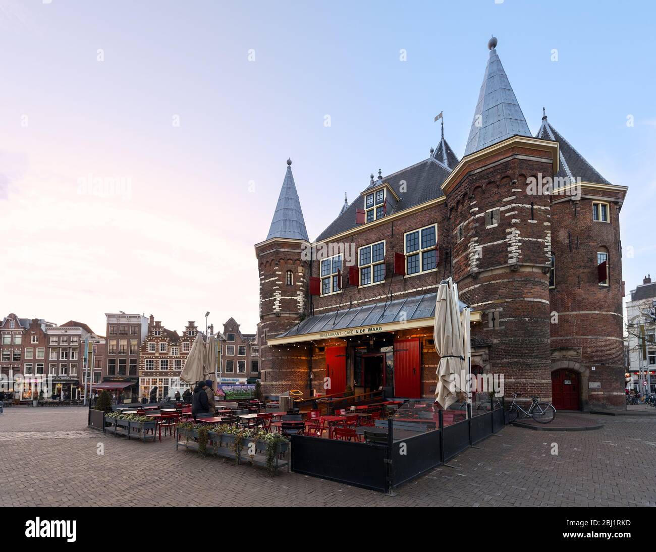 The famous gate house landmark now resturant Cafe in de Waag, Amsterdam, Netherlands. Stock Photo