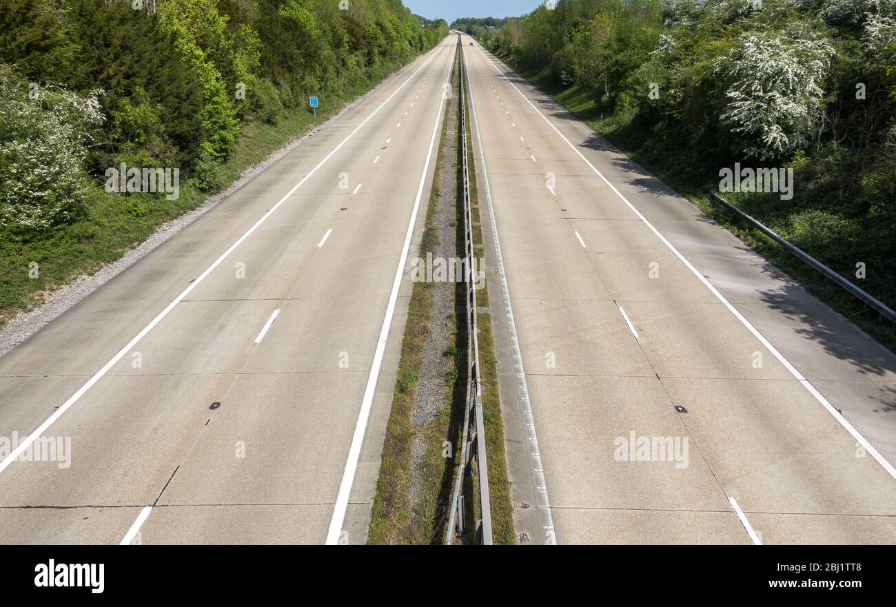 The M3 motorway after lockdown began on the 16th March 2020 in Hampshire, England, UK Stock Photo