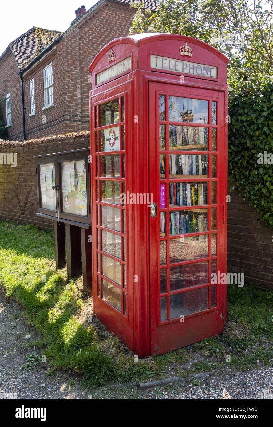 Up Somborne local book exchange in red telephone box in Hampshire
