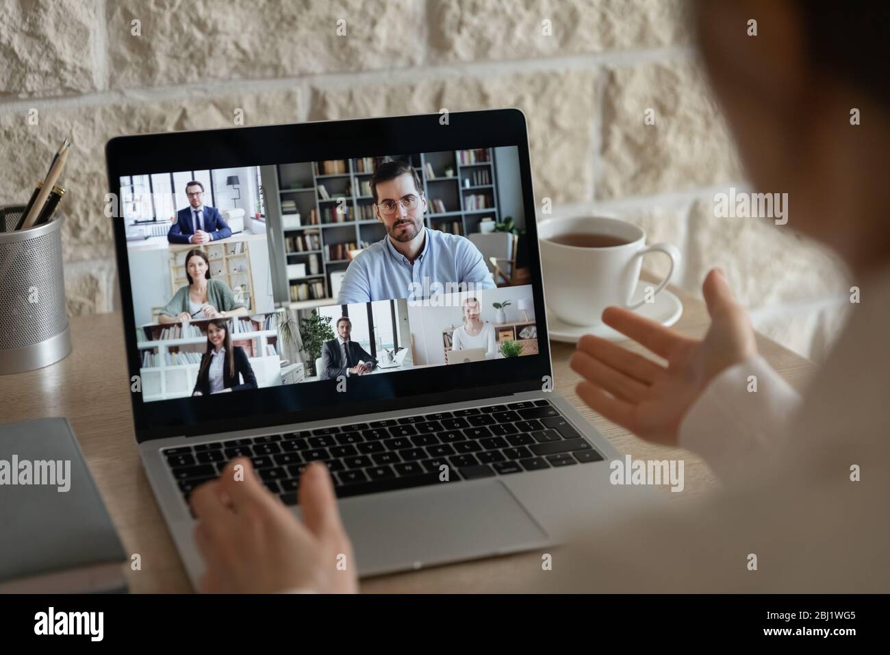 Businesspeople have online webcam conference discussing ideas Stock Photo