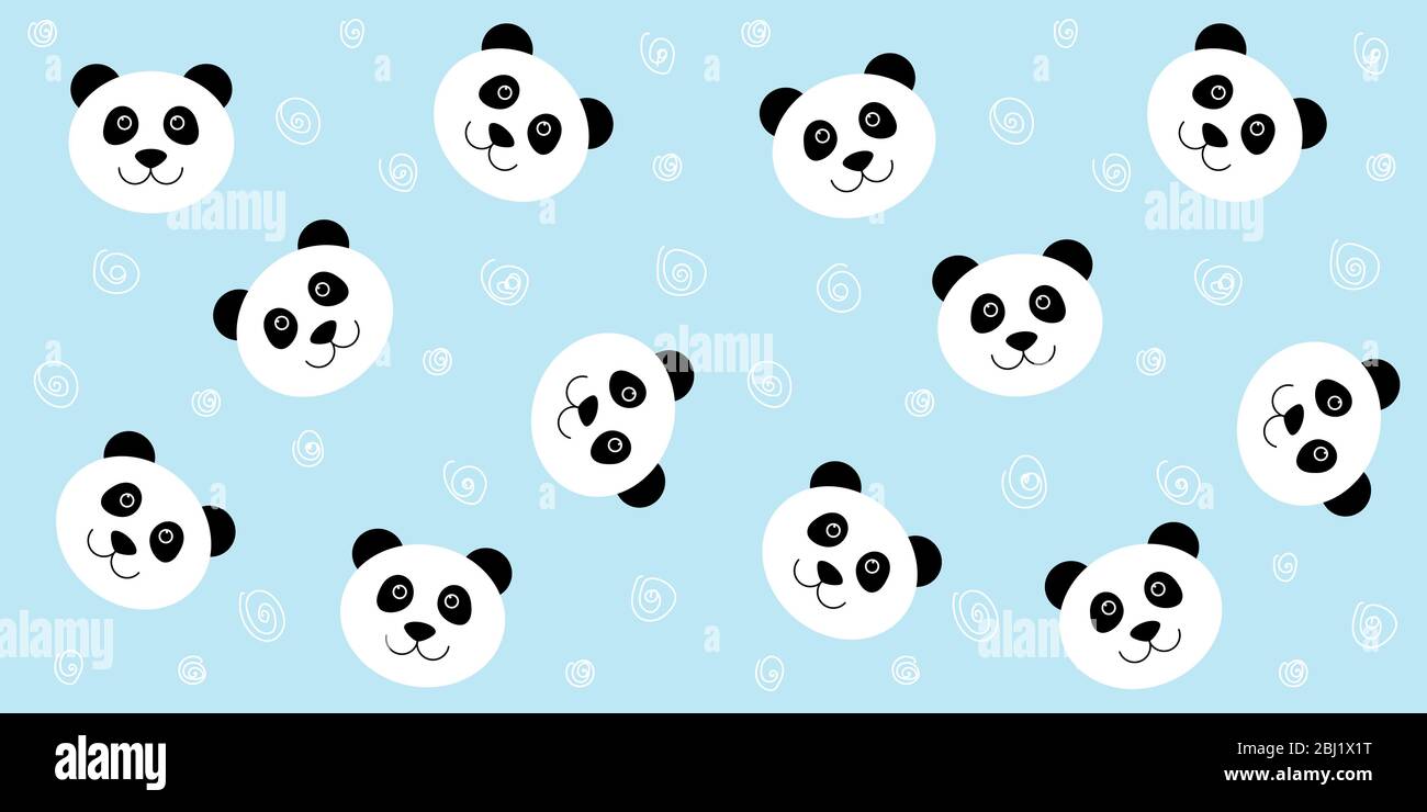 Cute panda seamless pattern. Vector blue background with kawaii white panda  face. For children's wallpaper, fabric Stock Vector Image & Art - Alamy