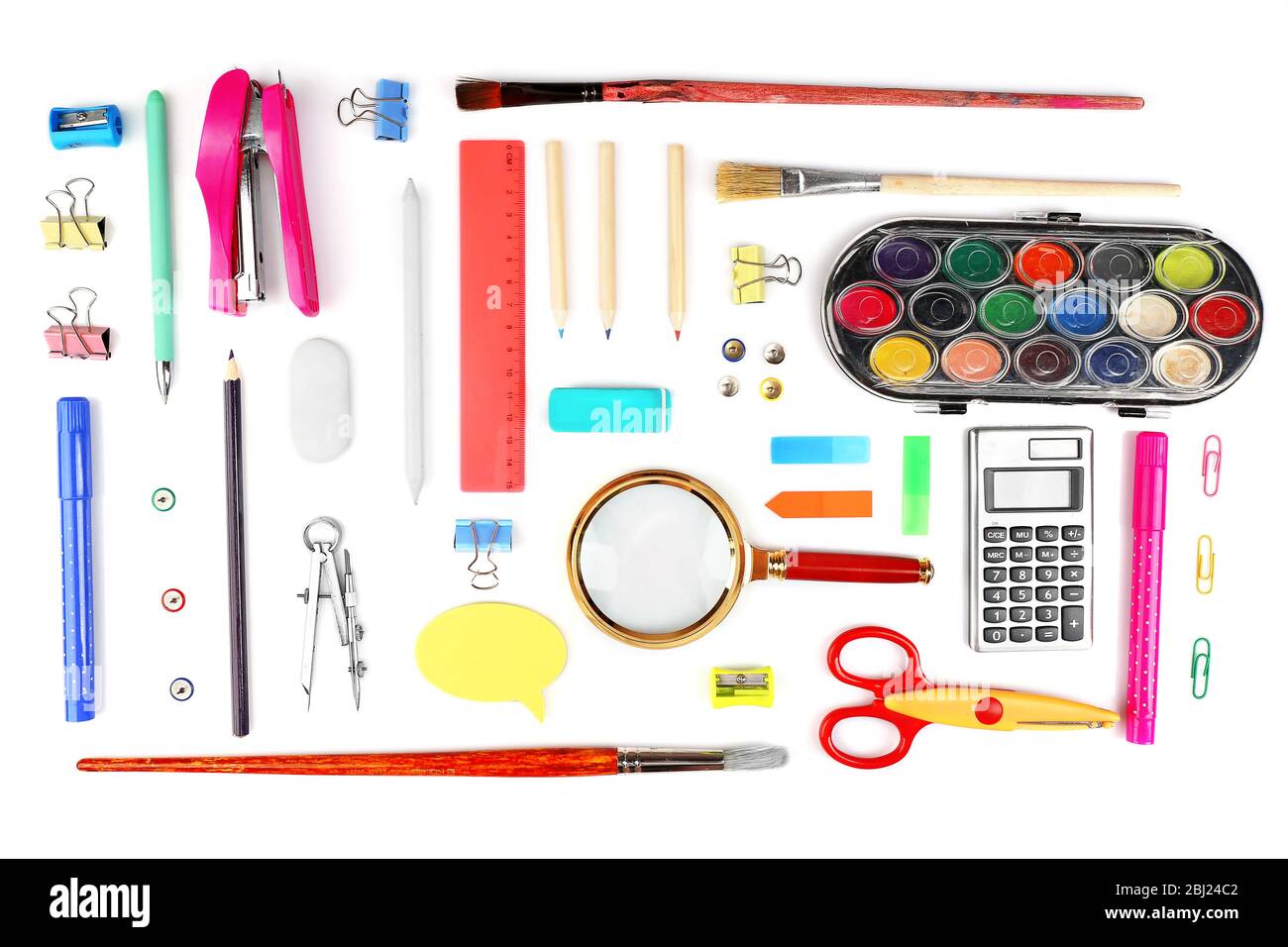 Stationery objects isolated on white Stock Photo Alamy