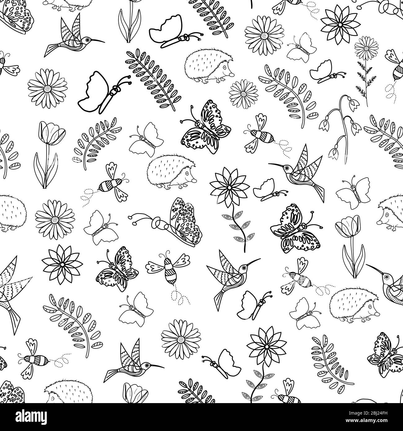 Cute seamless vector pattern background with hand drawn spring elements ...