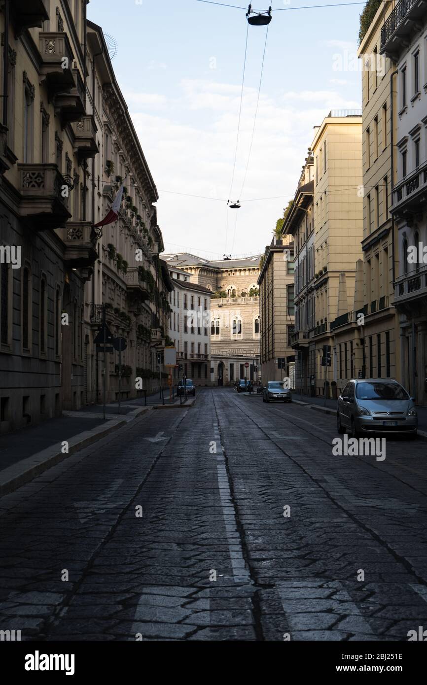 Milan city centre on Easter day during Coronavirus lockdown. April 2020 Stock Photo