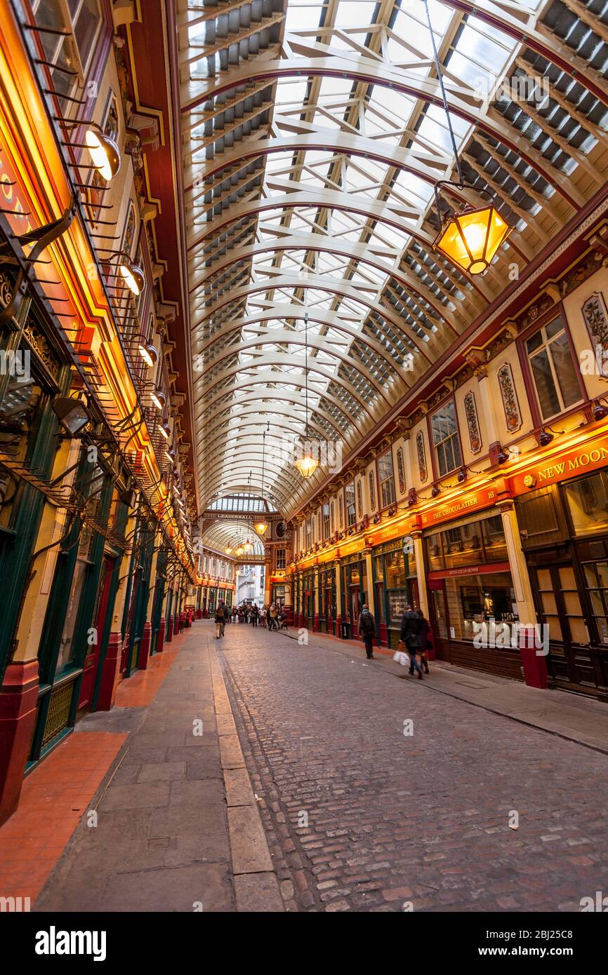 The interior of the Victorian East Arcade of Leadenhall Market designed by Sir Horace Jones, London Stock Photo