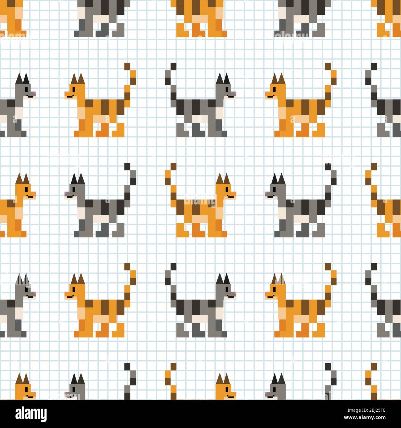 Cute Cartoon 8bit Pet Grey And Orange Tabby Cat Seamless Vector Pattern Kawaii Pixel Art Kitty Pet Domestic Kitten Video Game Illustration All Over Stock Vector Image Art Alamy