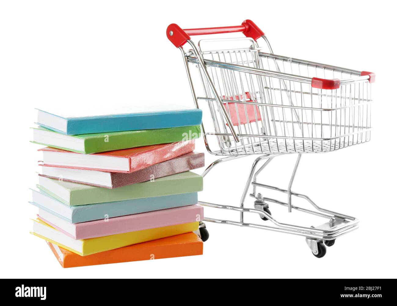 Shopping cart with books isolated on white Stock Photo Alamy