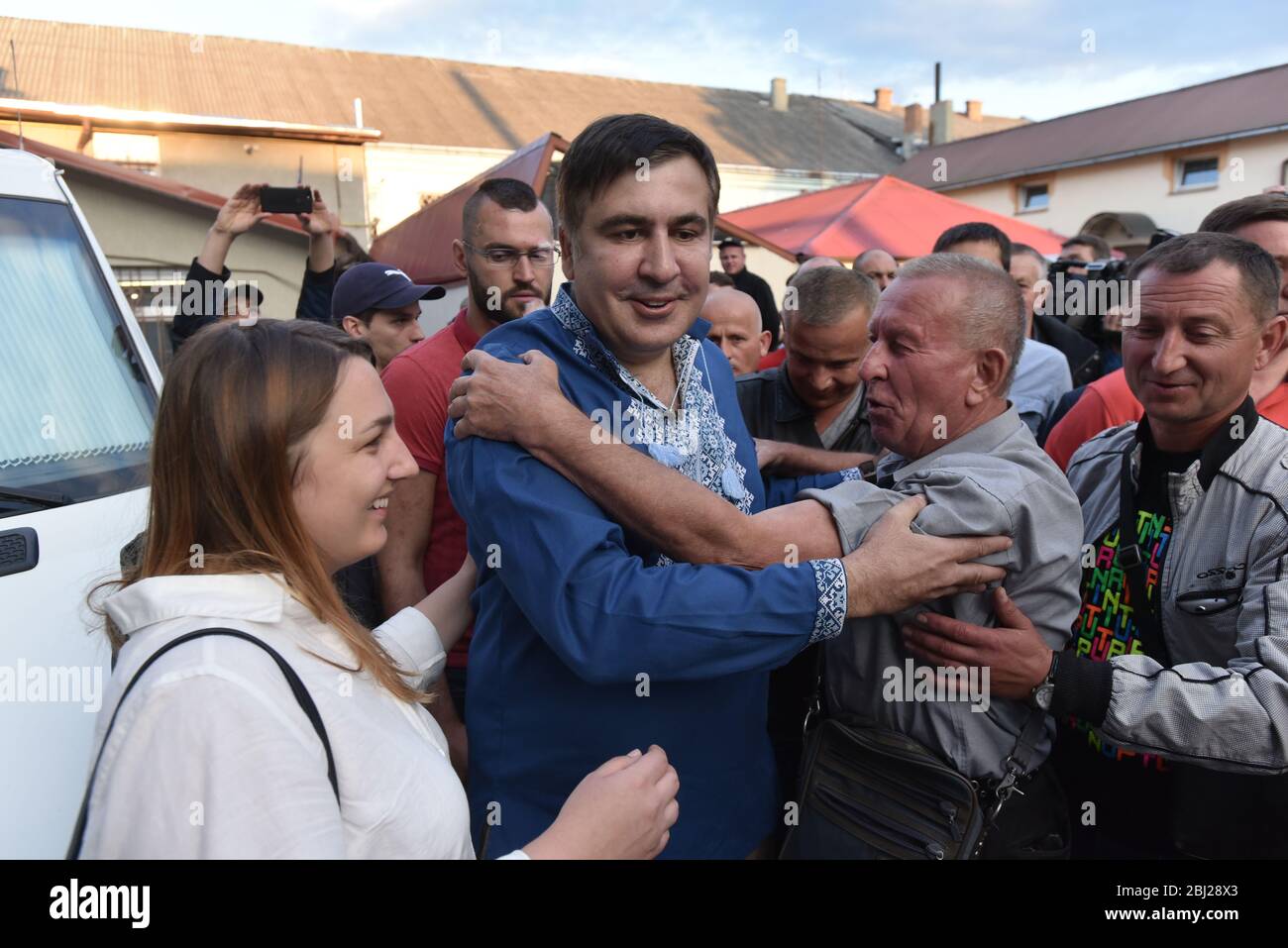 Mostyska, Ukraine, 18 September 2017. Former Georgian president and ex-Odessa Governor Mikheil Saakashvili  speaks during a trial session in a Mostyskiy district court. Stock Photo