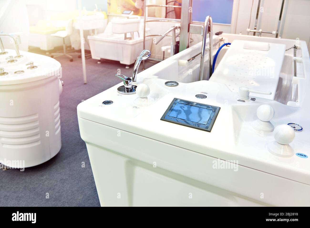 Modern bathtubs and jacuzzi in the store Stock Photo
