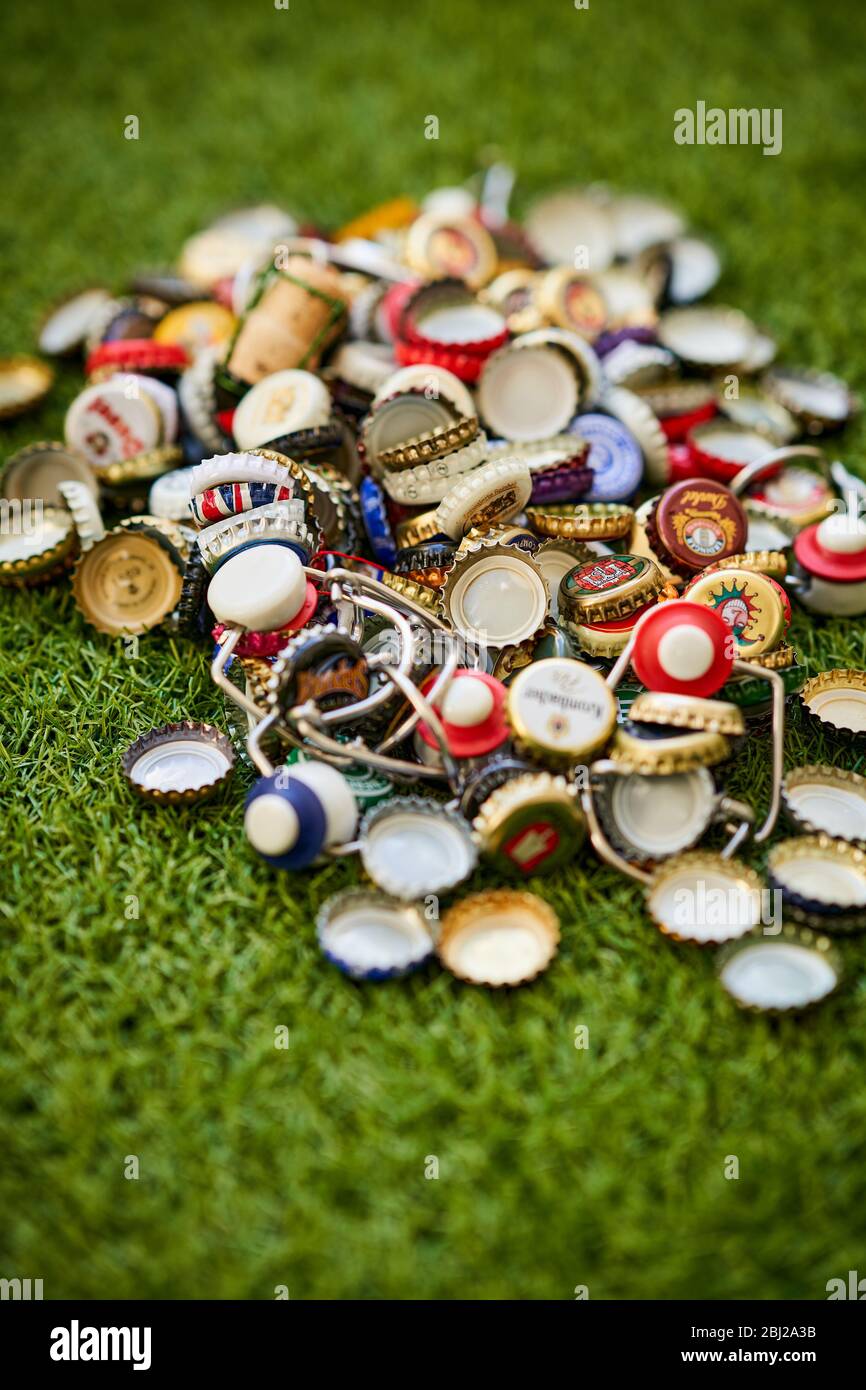 Large collection of beer bottle tops Stock Photo Alamy